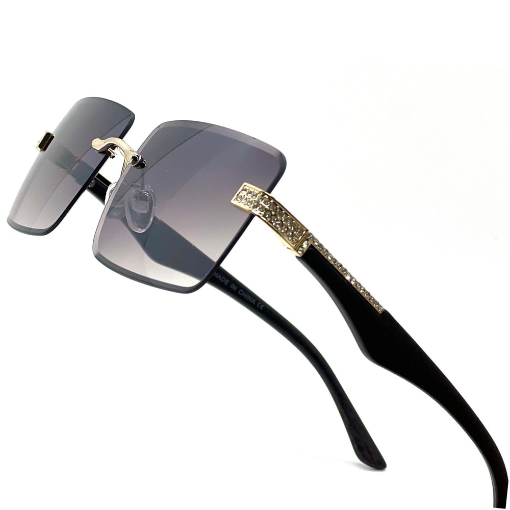 Rhinestone Men Sunglasses Fashion Designer‎ Rimless Square Frame Shades Eyewear